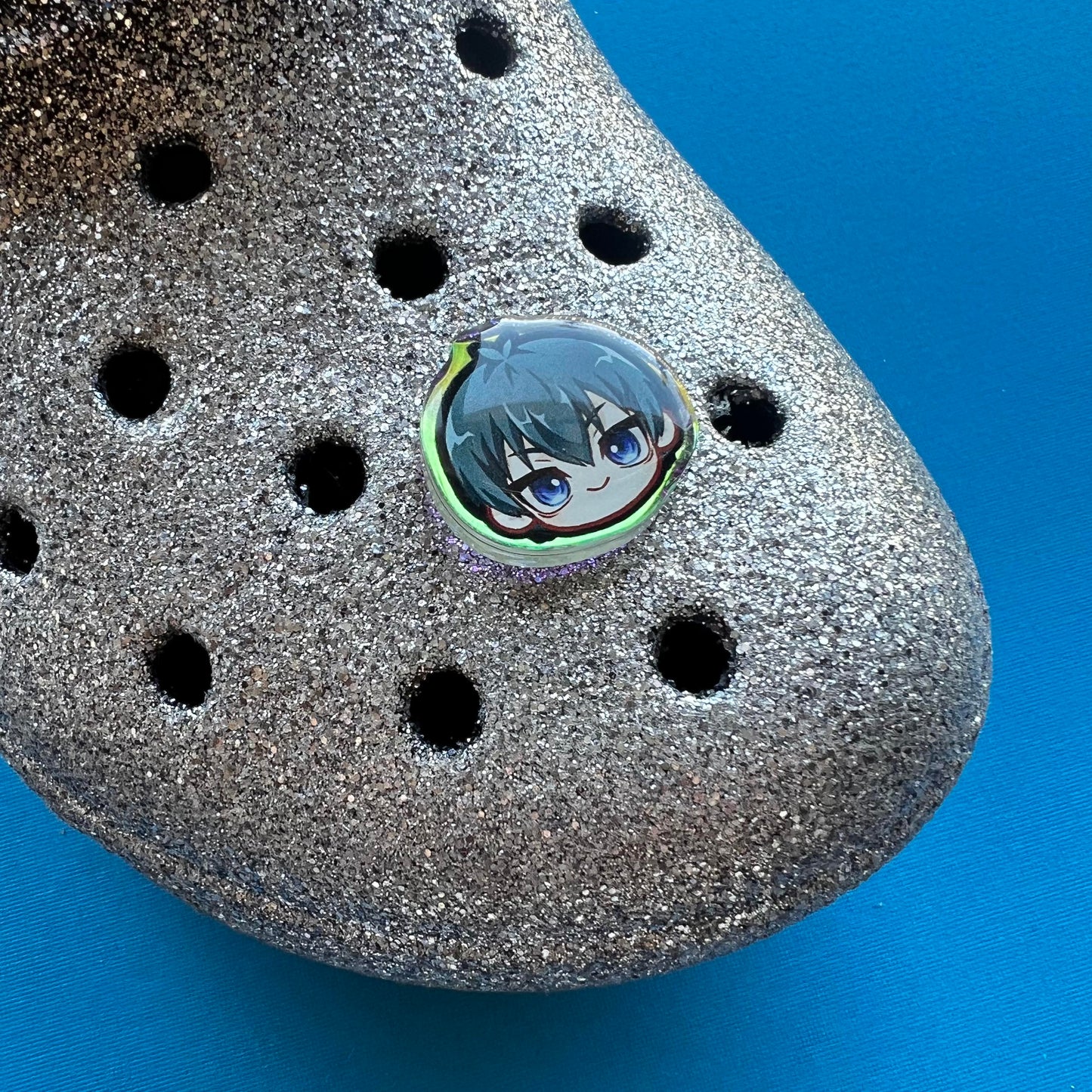 Blue Soccer Holographic Croc Charms